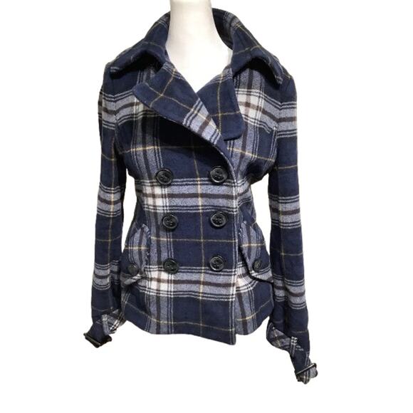E-Land Blue Plaid Short Peacoat Size Small - Preppy, Classic, Timeless - Picture 1 of 6